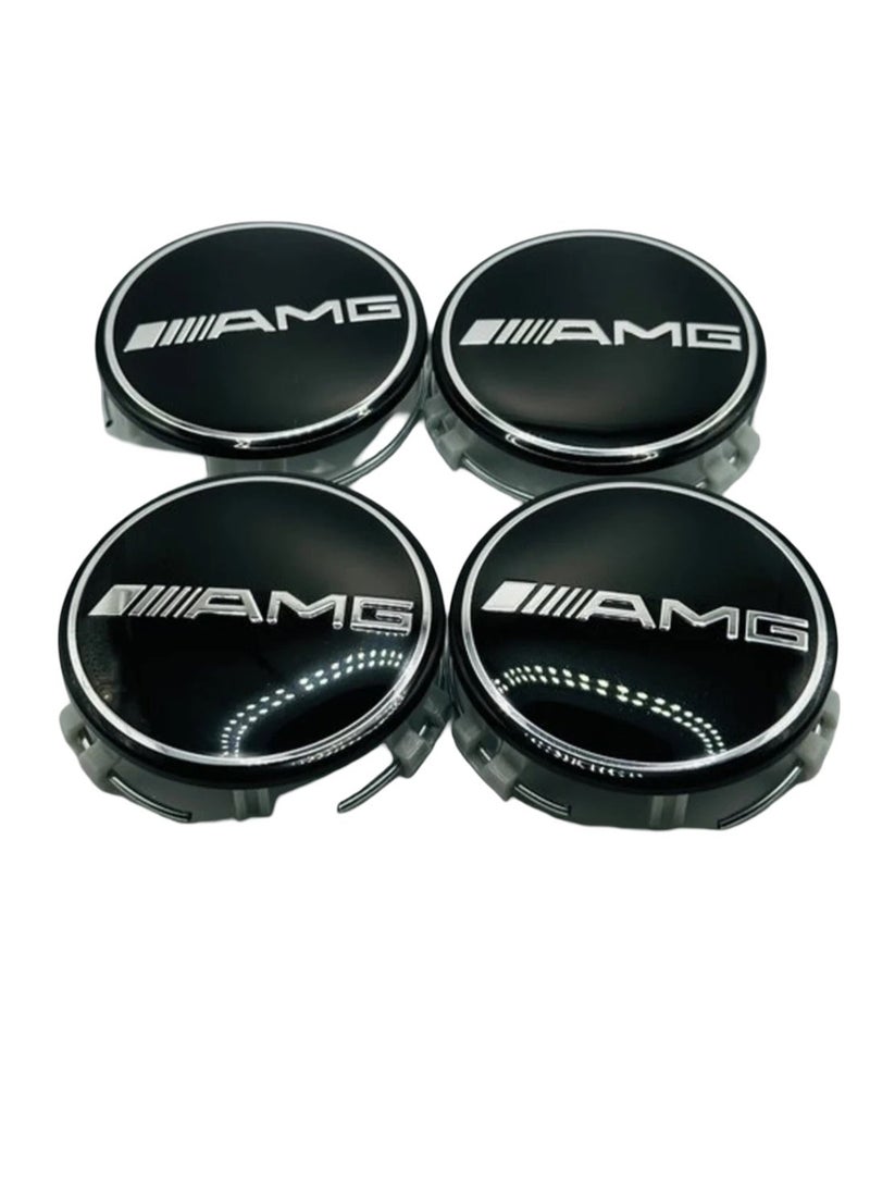 75mm Wheel Center Hub Caps Set of 4 Black AMG Style Alloy Rim Covers Easy Snap Fit Replacement Durable Wheel Center Caps Compatible with Mercedes Benz Vehicles - Image 1